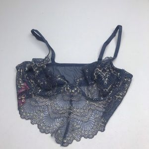 NWOT LS BLU/GLD Lace Long Bralette, M. *P1050